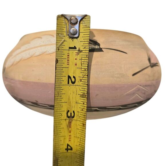 Vintage Pottery SW Bowl Navajo Signed LIttle Violet Feathers Pink Black White - Picture 7 of 8